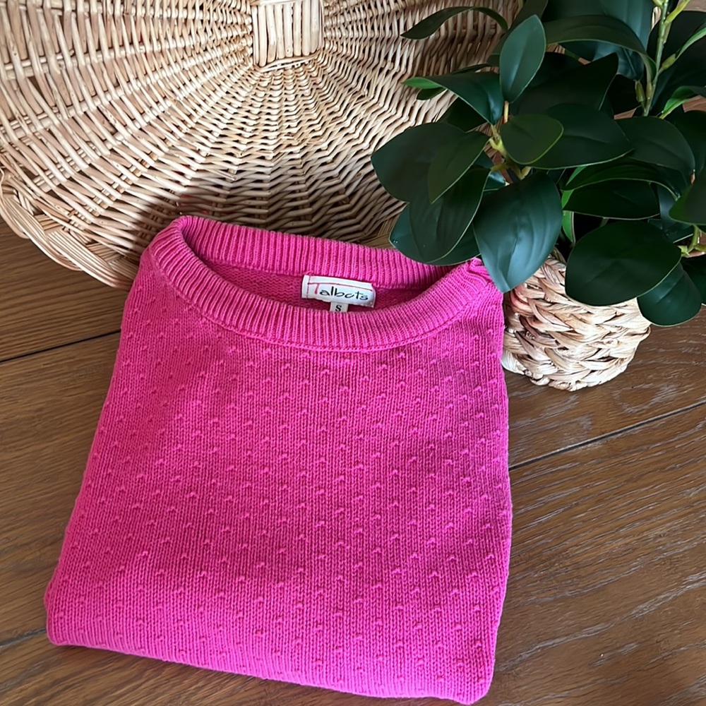 Vintage Pink Talbots Sweater with Small Textured Knitted Dots Size S